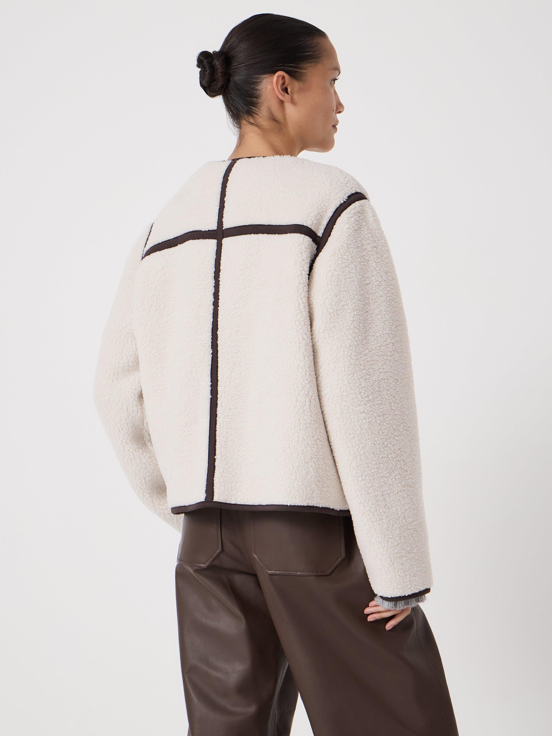 Product image 2 of 5, which shows HUSH Alina Contrast Trim Boucle Jacket, Stone White, L-XL