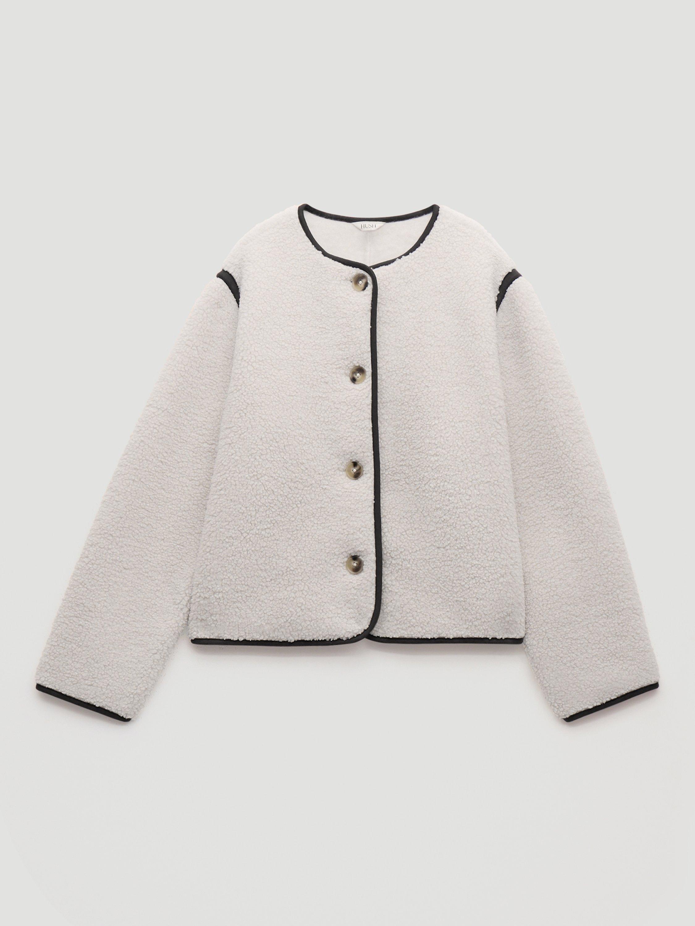 Product image 4 of 5, which shows HUSH Alina Contrast Trim Boucle Jacket, Stone White, L-XL
