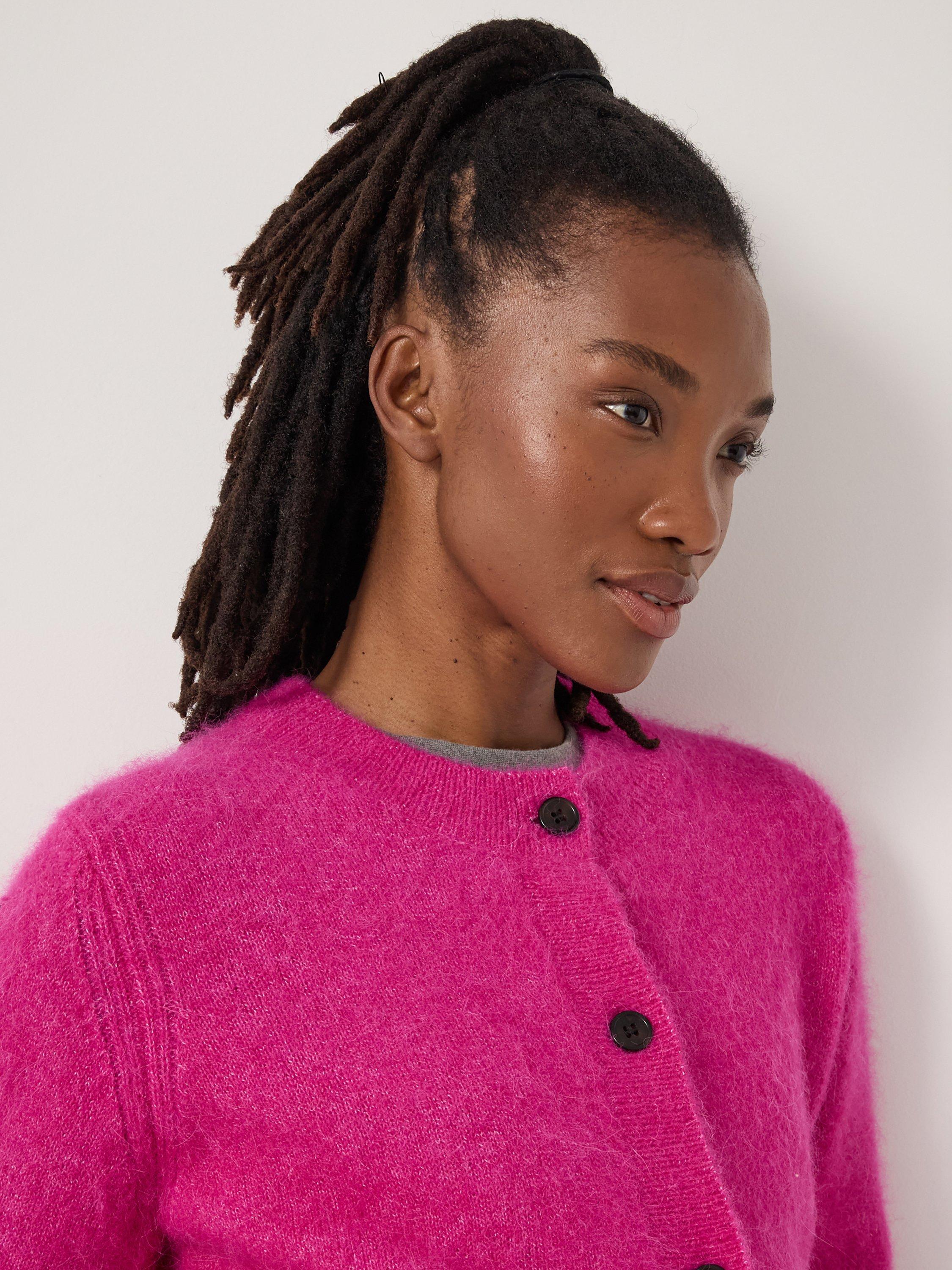 Product image 3 of 5, which shows HUSH Perrin Wool Blend Cardigan, Magenta Pink, L-XL
