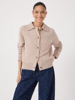 HUSH Cedar Collar Detail Wool Rich Cardigan, Oatmeal