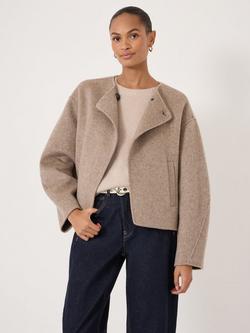 HUSH Collarless Pure Wool Jacket, Oatmeal Marl, Oatmeal Marl