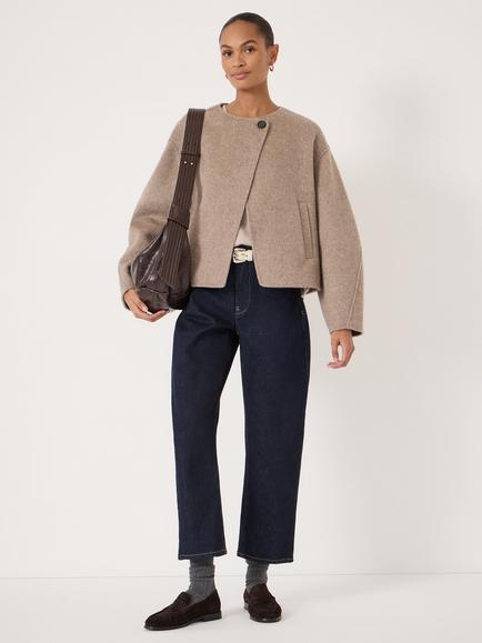 HUSH Collarless Pure Wool Jacket, Oatmeal Marl - view 2, Oatmeal Marl
