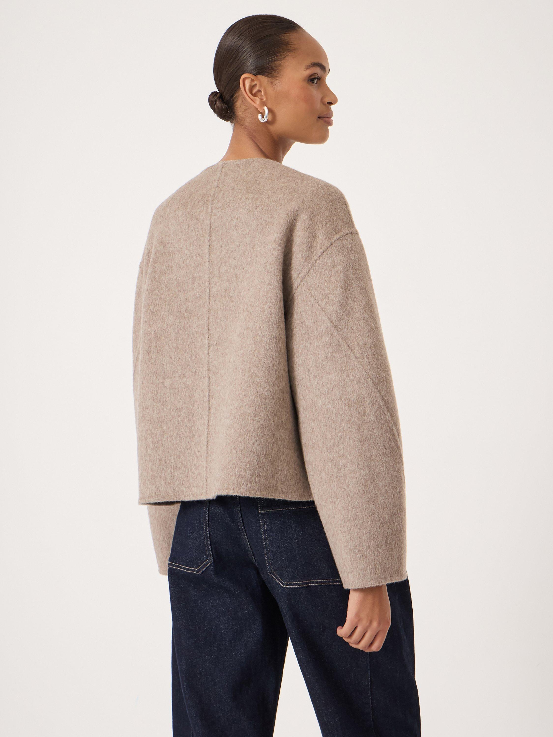 Product image 3 of 6, which shows HUSH Collarless Pure Wool Jacket, Oatmeal Marl, L-XL