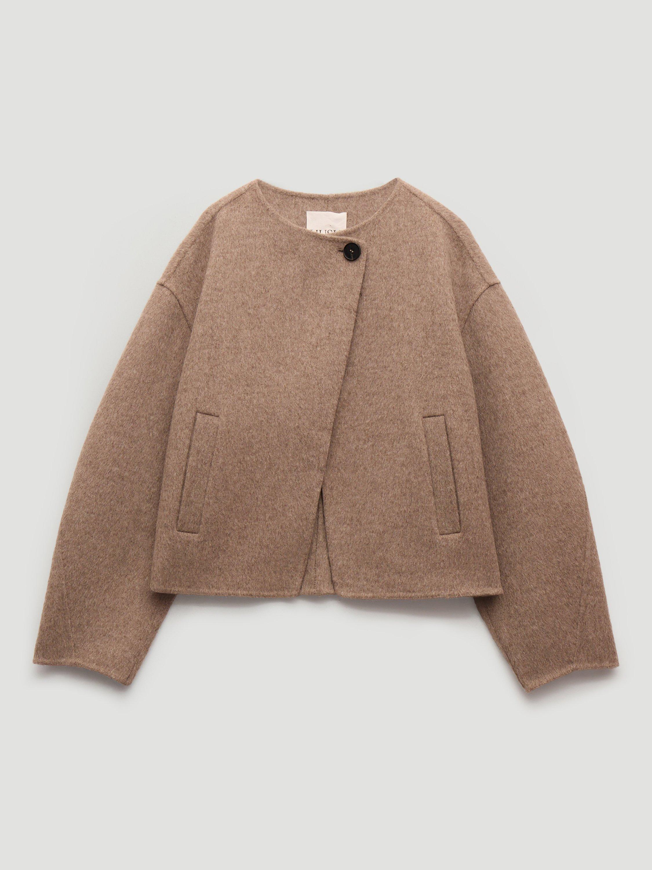 Product image 4 of 6, which shows HUSH Collarless Pure Wool Jacket, Oatmeal Marl, L-XL