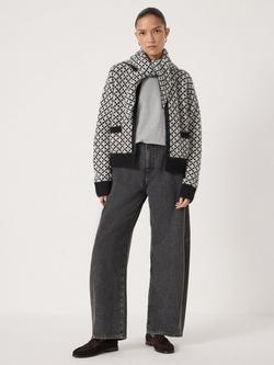 HUSH Jacquard Edge to Edge Wool Cardigan - view 2, Black/Grey