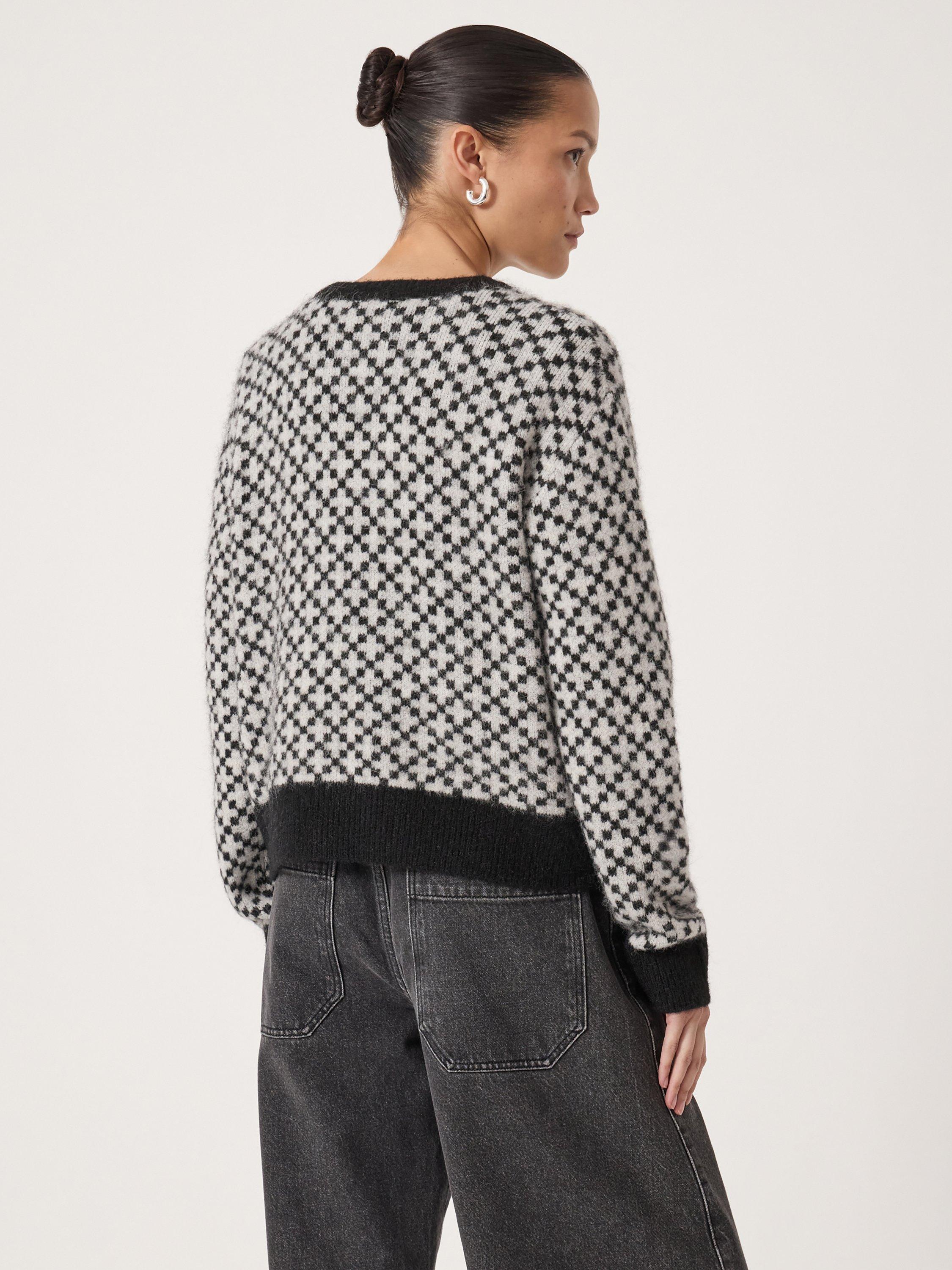 Product image 3 of 5, which shows HUSH Jacquard Edge to Edge Wool Cardigan , Black/Grey, L-XL
