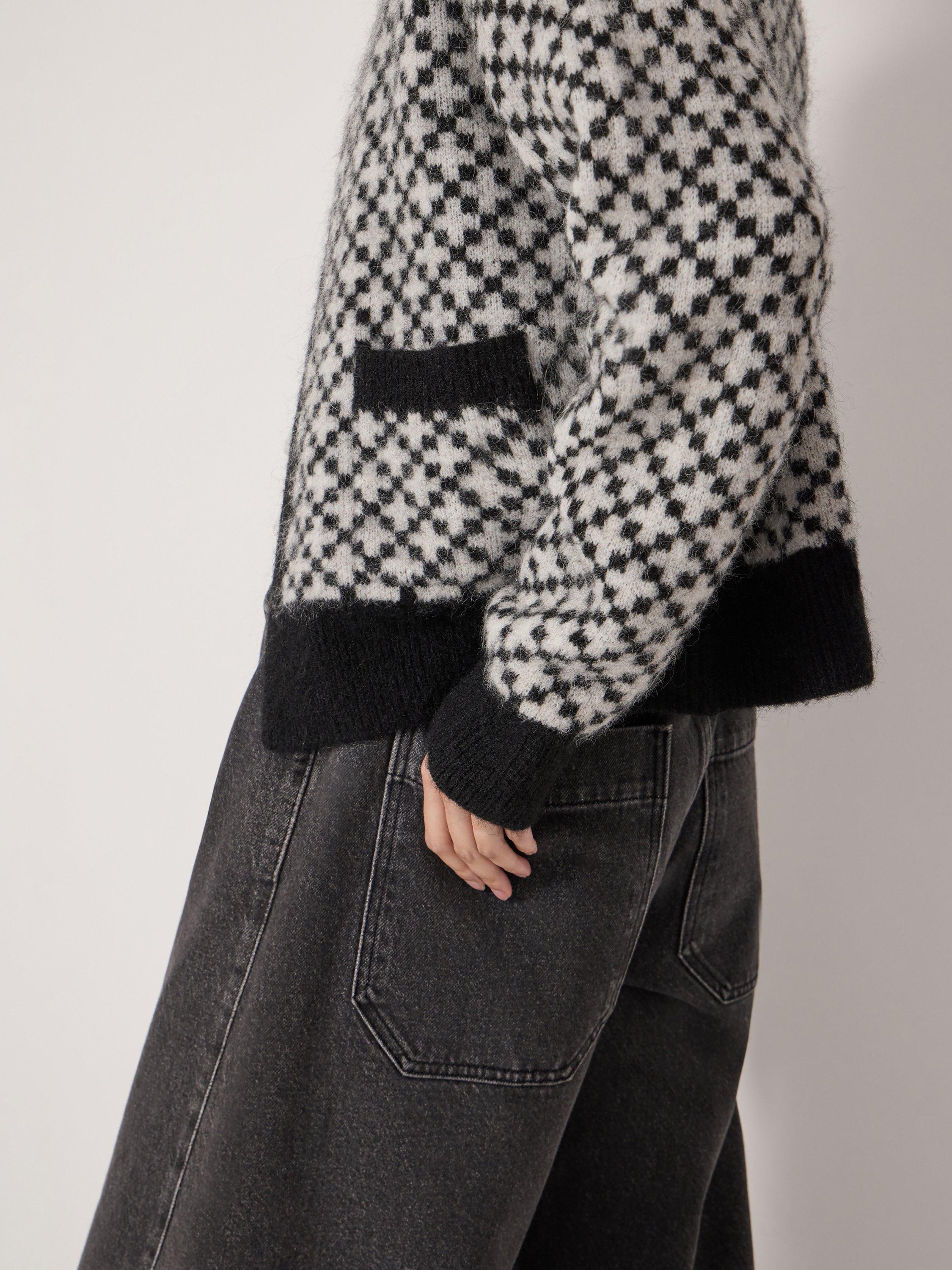 Product image 5 of 5, which shows HUSH Jacquard Edge to Edge Wool Cardigan , Black/Grey, L-XL