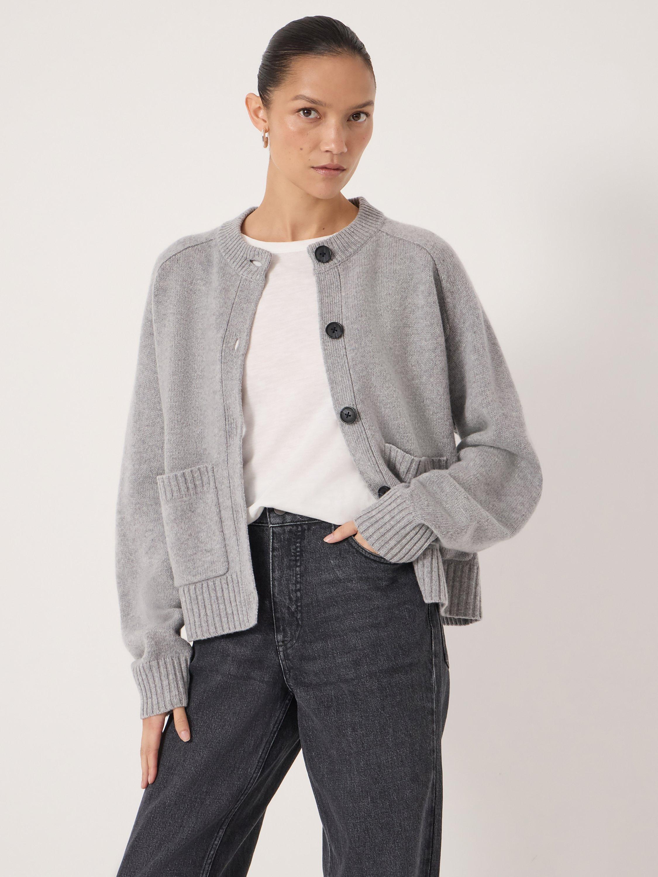Product image 1 of 5, which shows HUSH Soph Pure Wool Cardigan, Mid Grey Marl, L-XL
