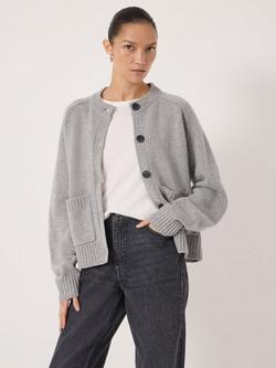 HUSH Soph Pure Wool Cardigan, Mid Grey Marl, Mid Grey Marl