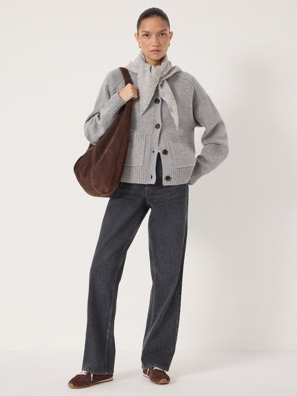 HUSH Soph Pure Wool Cardigan, Mid Grey Marl - view 2, Mid Grey Marl