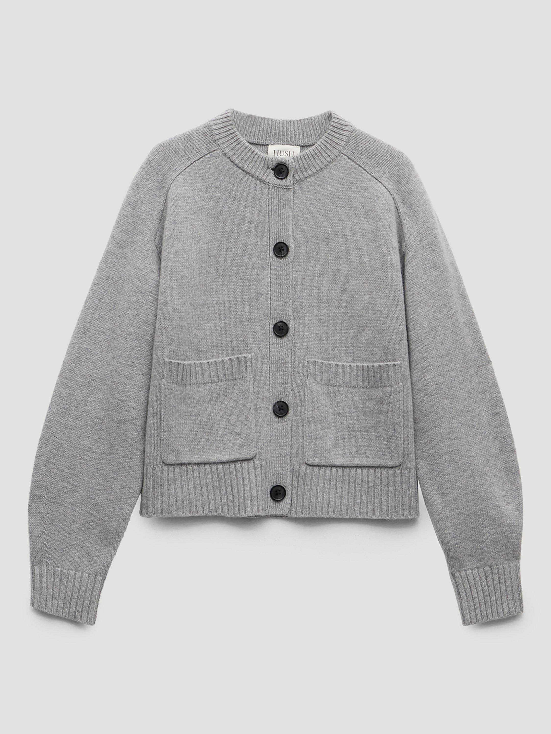 Product image 4 of 5, which shows HUSH Soph Pure Wool Cardigan, Mid Grey Marl, L-XL