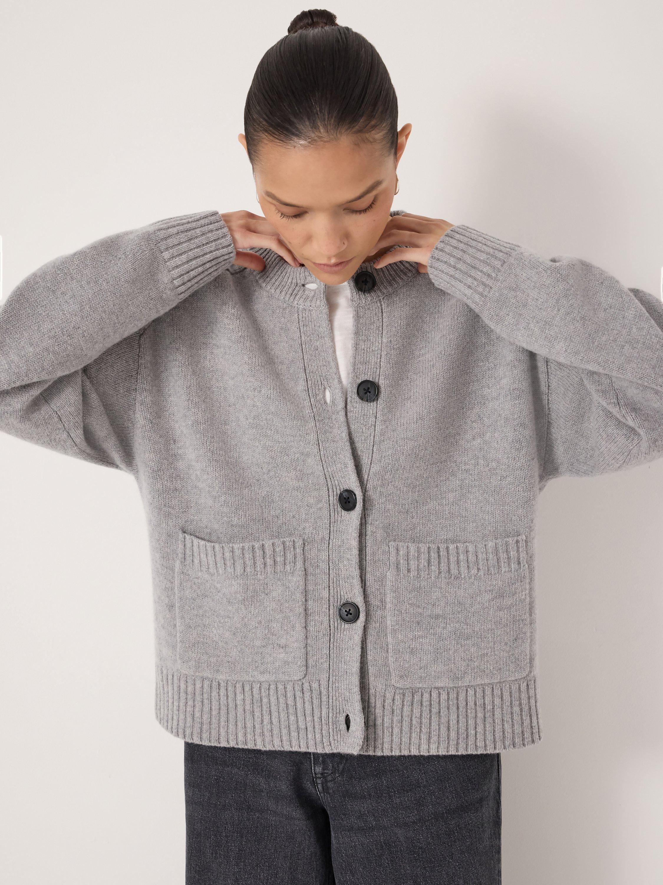 Product image 5 of 5, which shows HUSH Soph Pure Wool Cardigan, Mid Grey Marl, L-XL
