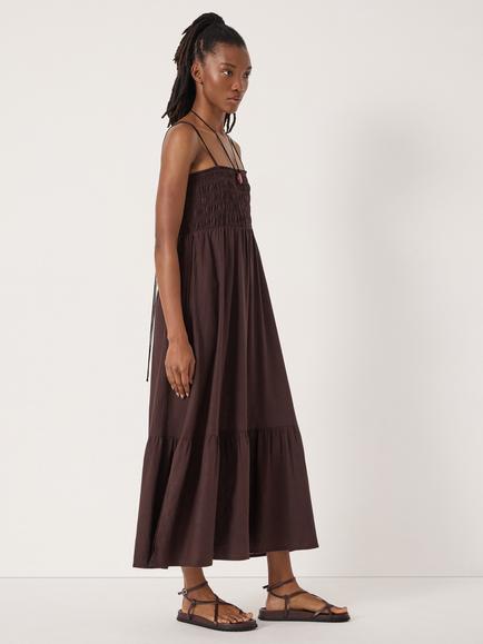 HUSH Leni Shirred Linen Beach Dress - view 2, Dark Brown