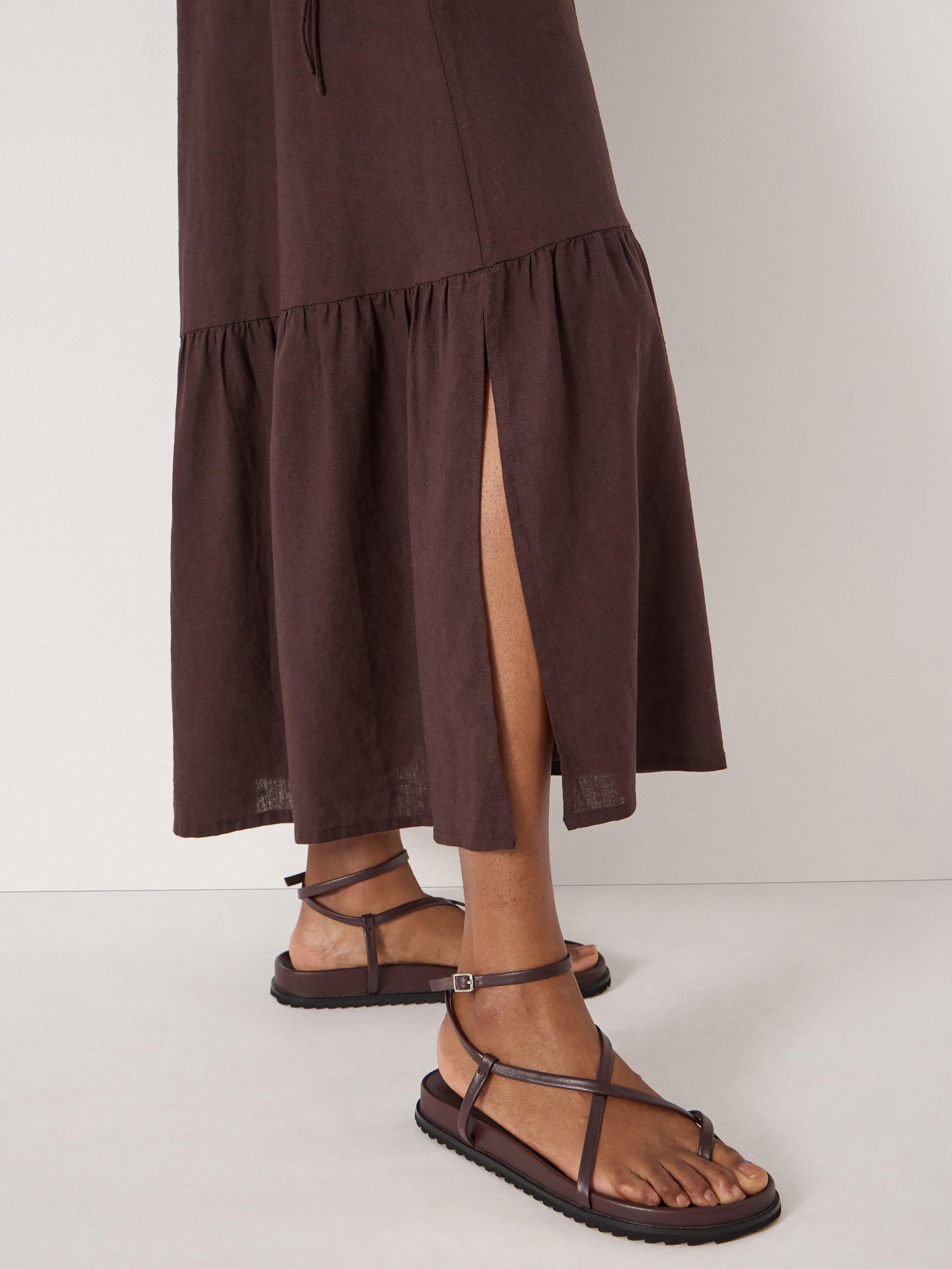 Product image 5 of 6, which shows HUSH Leni Shirred Linen Beach Dress , Dark Brown, L-XL
