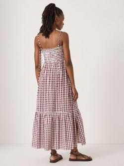 HUSH Leni Shirred Gingham Beach Dress - view 2, Maroon Red/White
