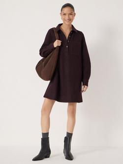 HUSH Maeve Polo Boiled Wool Dress, Plum Purple
