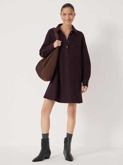 HUSH Maeve Polo Boiled Wool Dress, Plum Purple