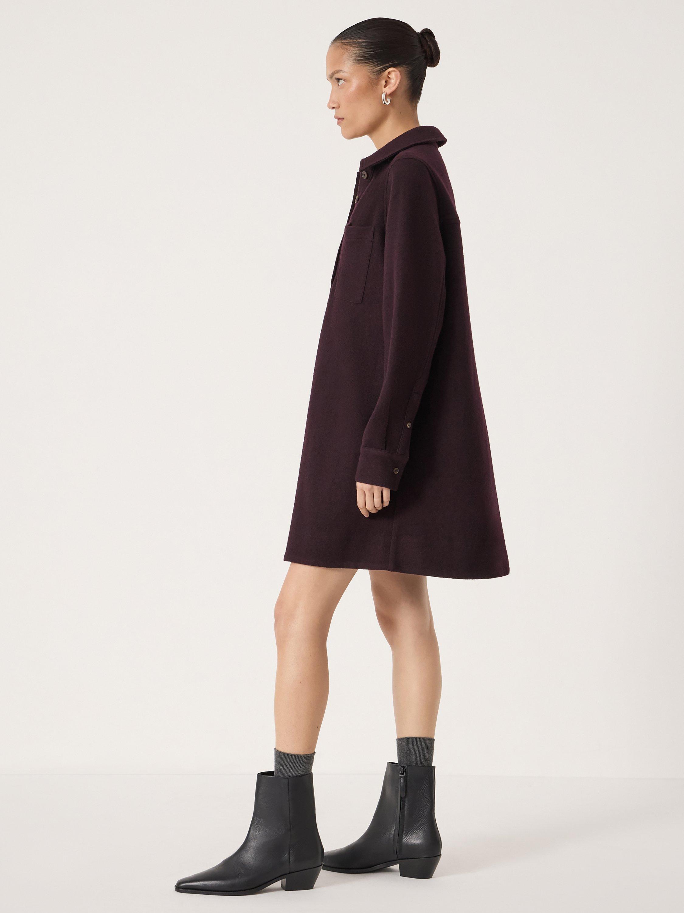 Product image 2 of 5, which shows HUSH Maeve Polo Boiled Wool Dress, Plum Purple, L