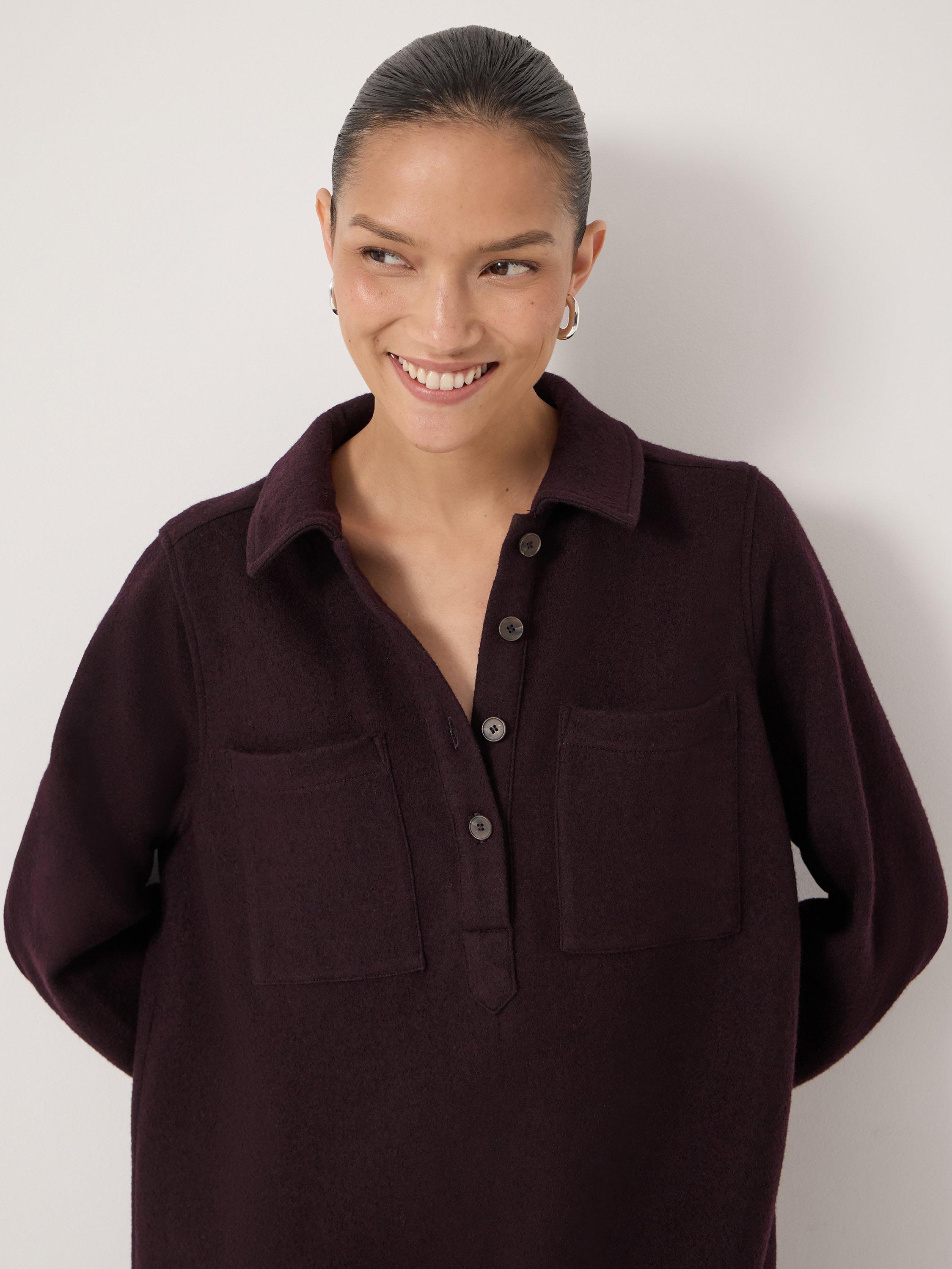 Product image 5 of 5, which shows HUSH Maeve Polo Boiled Wool Dress, Plum Purple, L