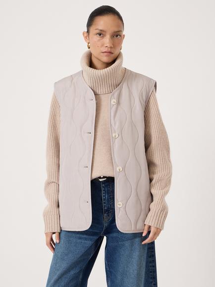 HUSH Amaya Onion Quilted Gilet, Pale Grey, Pale Grey