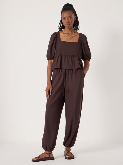 HUSH Alva Beach Linen Rich Top, Dark Brown - view 2, Dark Brown