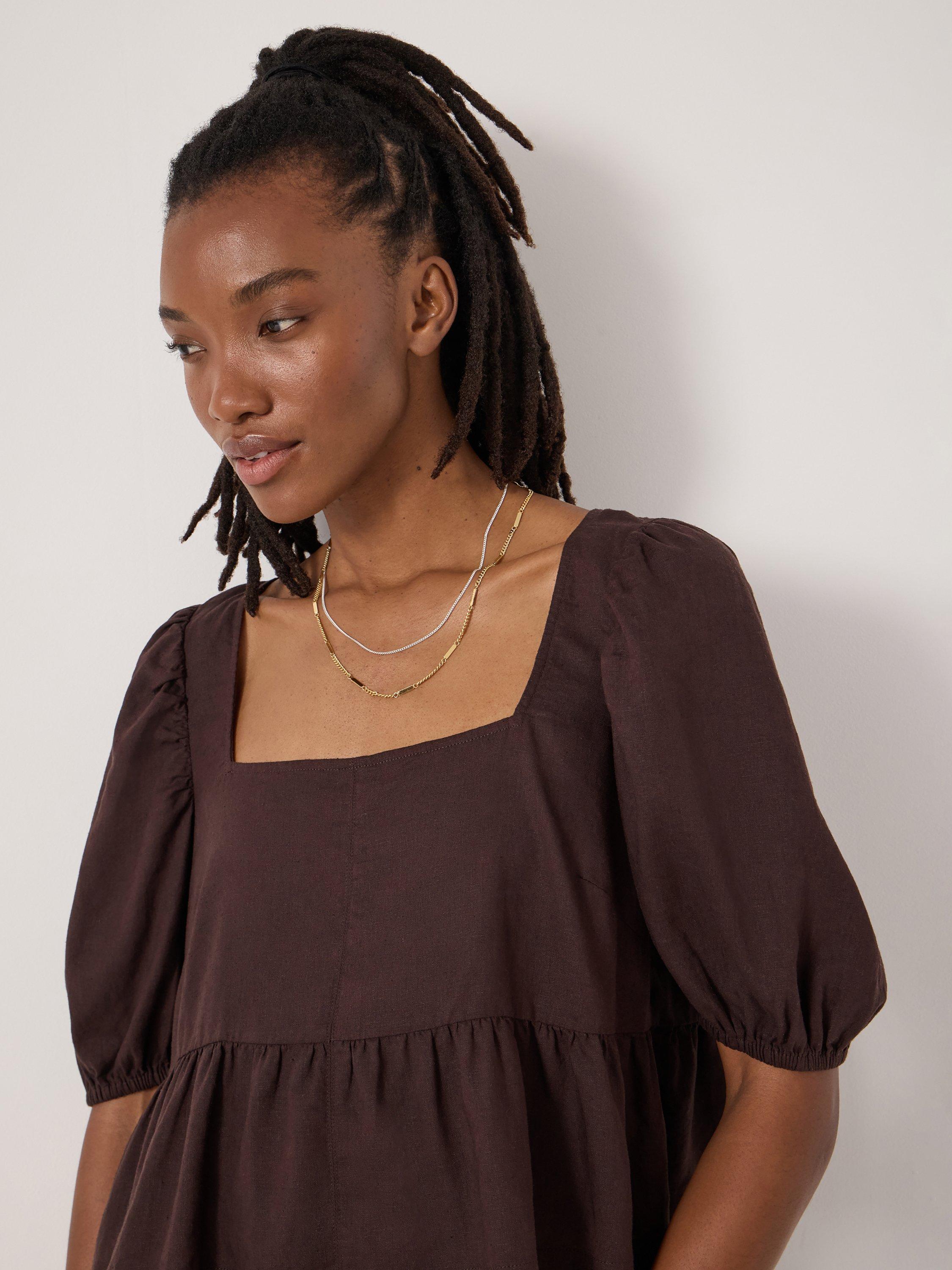 Product image 3 of 5, which shows HUSH Alva Beach Linen Rich Top, Dark Brown, L-XL