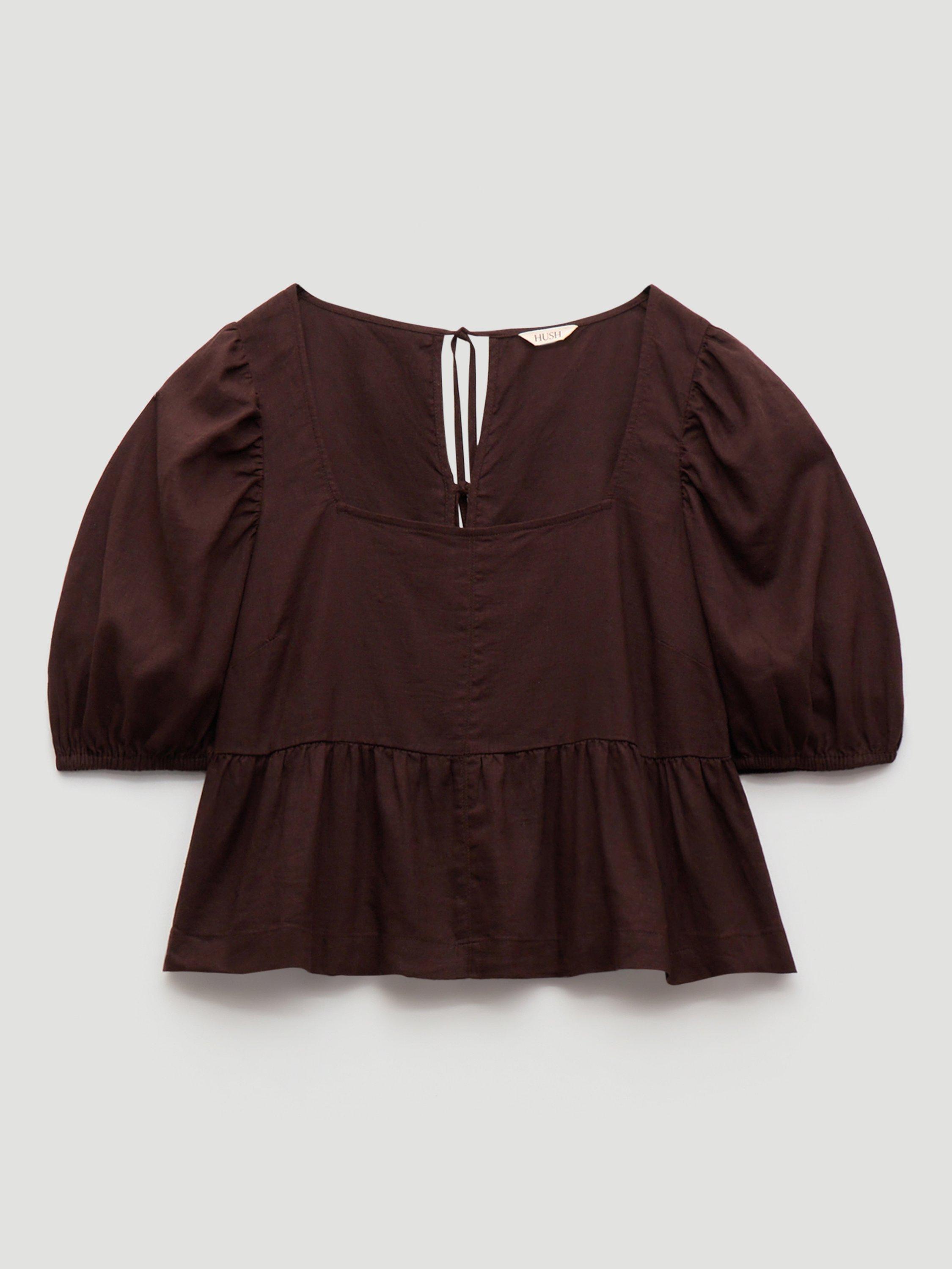 Product image 4 of 5, which shows HUSH Alva Beach Linen Rich Top, Dark Brown, L-XL