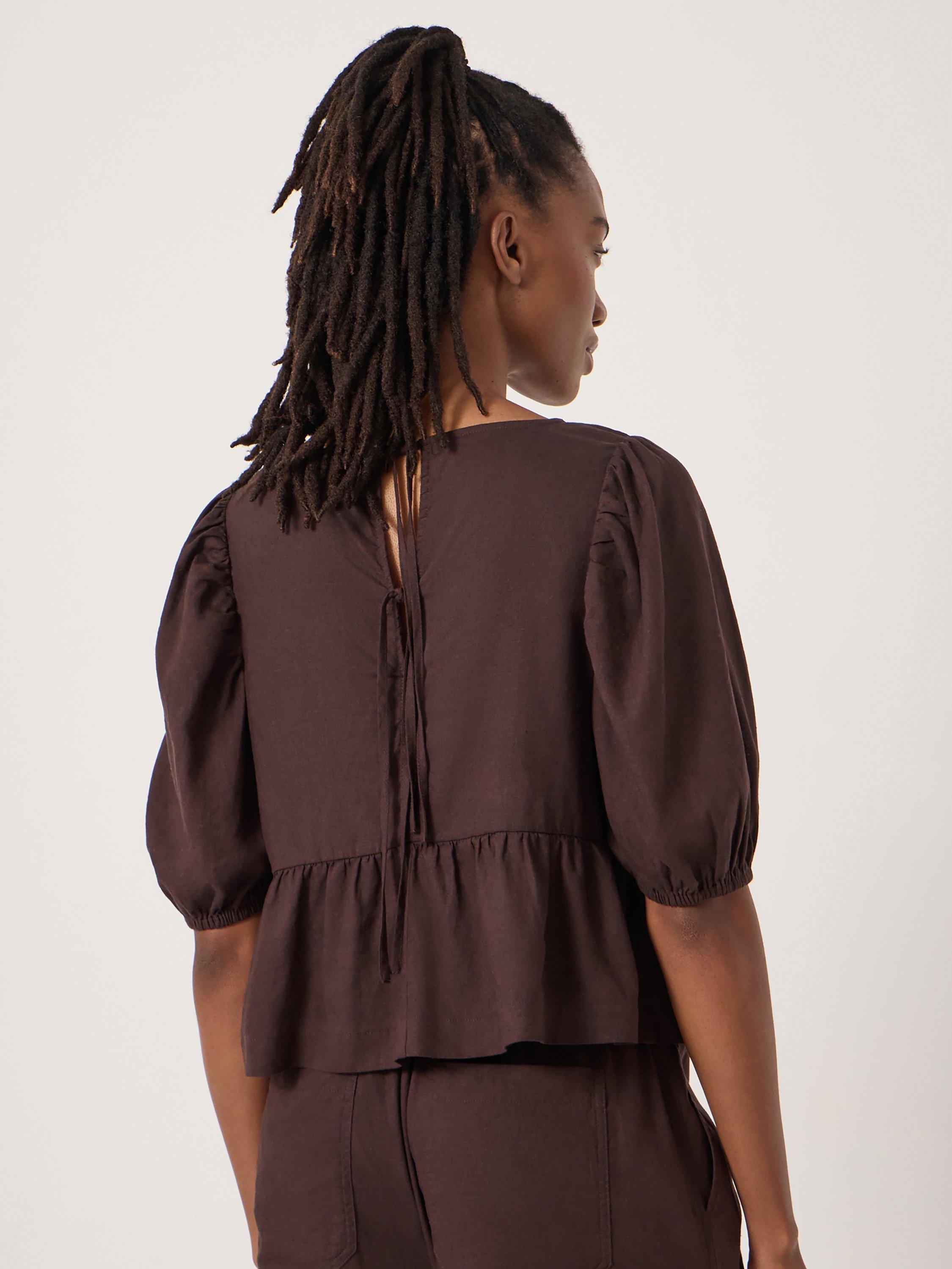 Product image 5 of 5, which shows HUSH Alva Beach Linen Rich Top, Dark Brown, L-XL