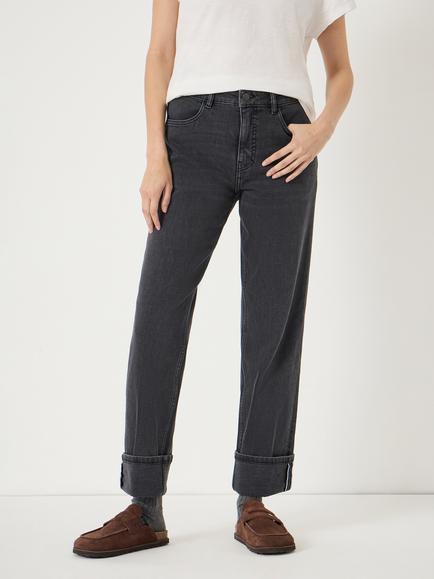 HUSH Agnes 2.0 Turn Up Jeans, Washed Black
