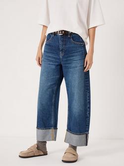 HUSH Faith Turn Up Barrel Leg Jeans, Classic Blue Wash