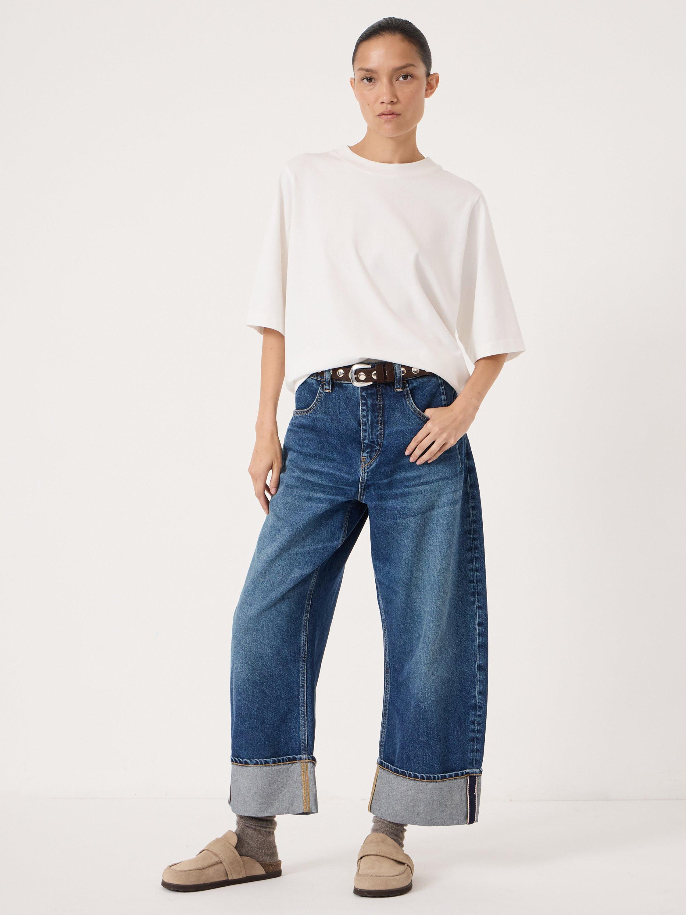 Product image 2 of 5, which shows HUSH Faith Turn Up Barrel Leg Jeans , Classic Blue Wash, 10