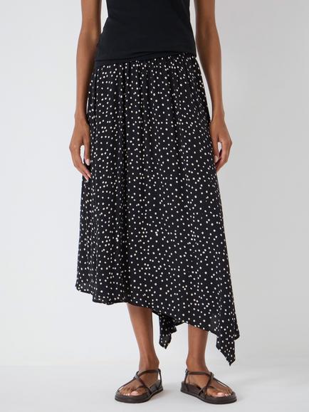 HUSH Cesca Polka Dot Asymmetric Skirt, Black/White, Black/White