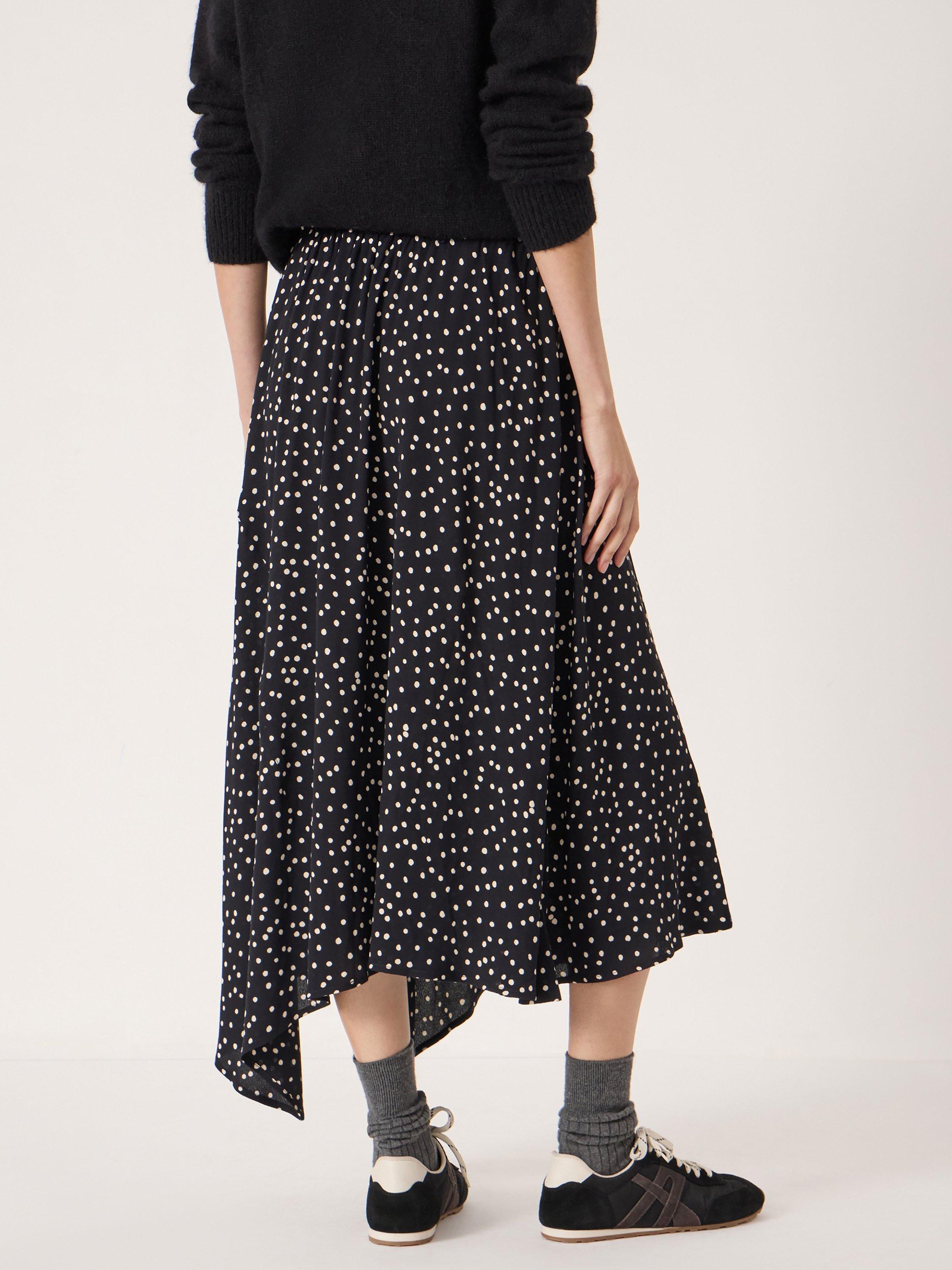 Product image 6 of 6, which shows HUSH Cesca Polka Dot Asymmetric Skirt, Black/White, L-XL