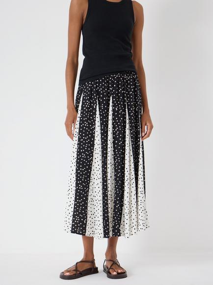 HUSH Oti Polka Dot Godet Midi Skirt, Black/White