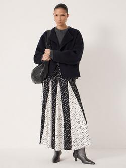 HUSH Oti Polka Dot Godet Midi Skirt - view 2, Black/White