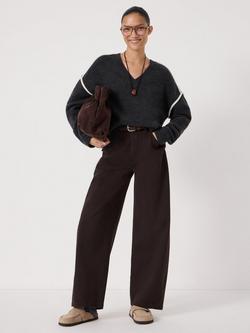 HUSH Billie Contrast Stitch Wool Blend Jumper, Charcoal Marl, Charcoal Marl