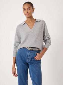 HUSH Cameron Collared Pure Cashmere Jumper, Light Grey Marl, Light Grey Marl