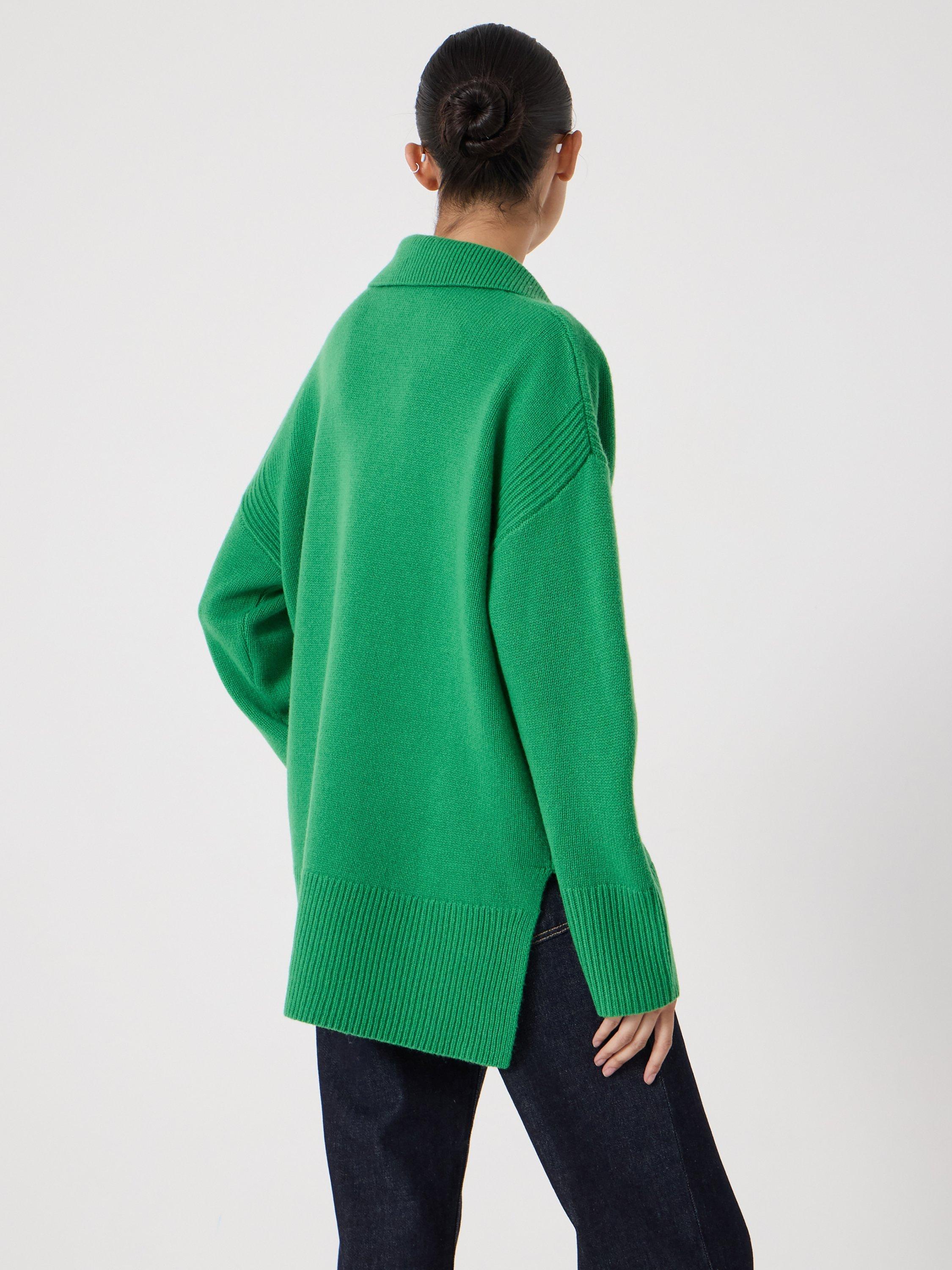Product image 3 of 5, which shows HUSH Carys Collared Pure Wool Jumper, Bright Green, L-XL