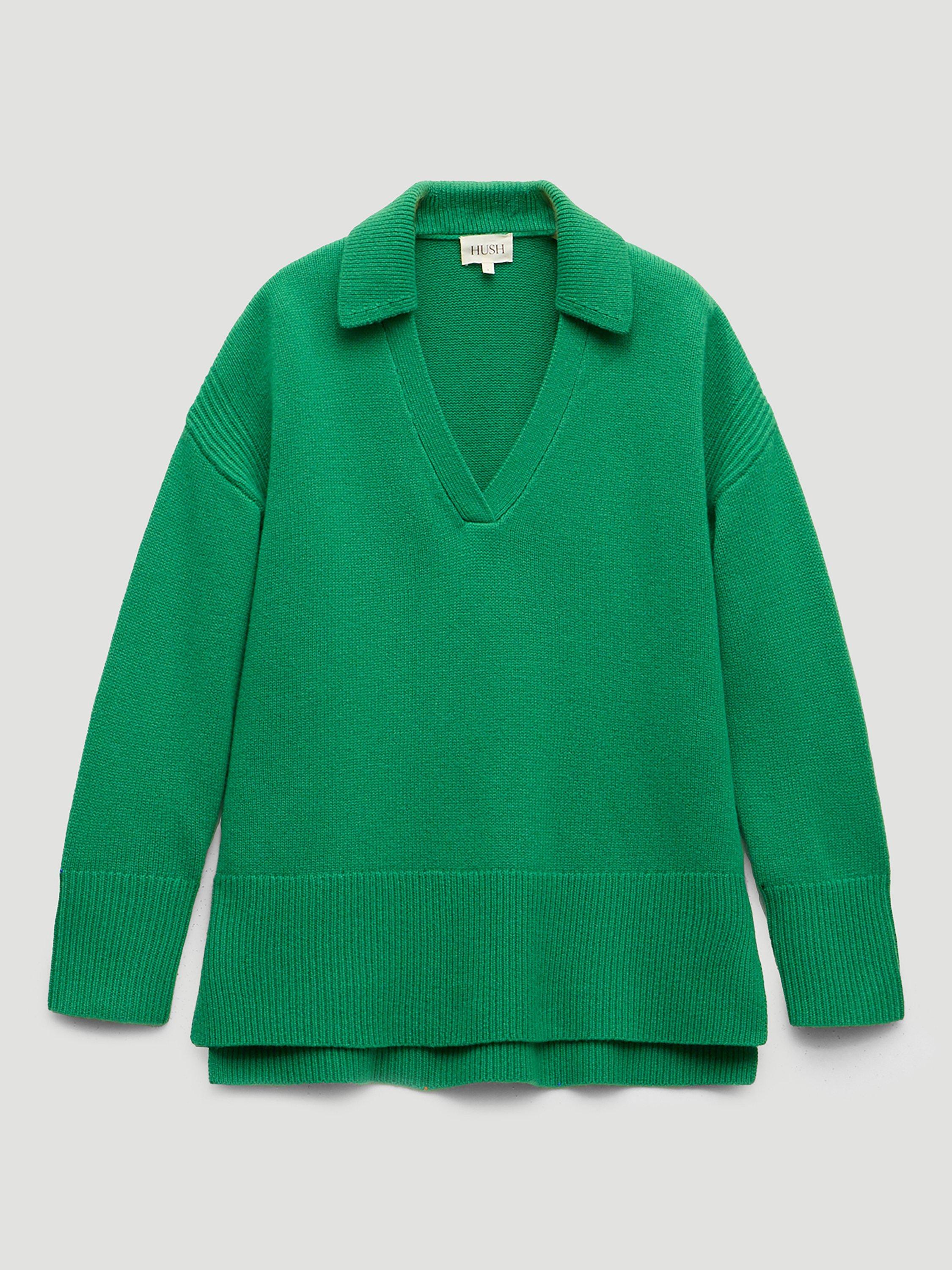 Product image 4 of 5, which shows HUSH Carys Collared Pure Wool Jumper, Bright Green, L-XL
