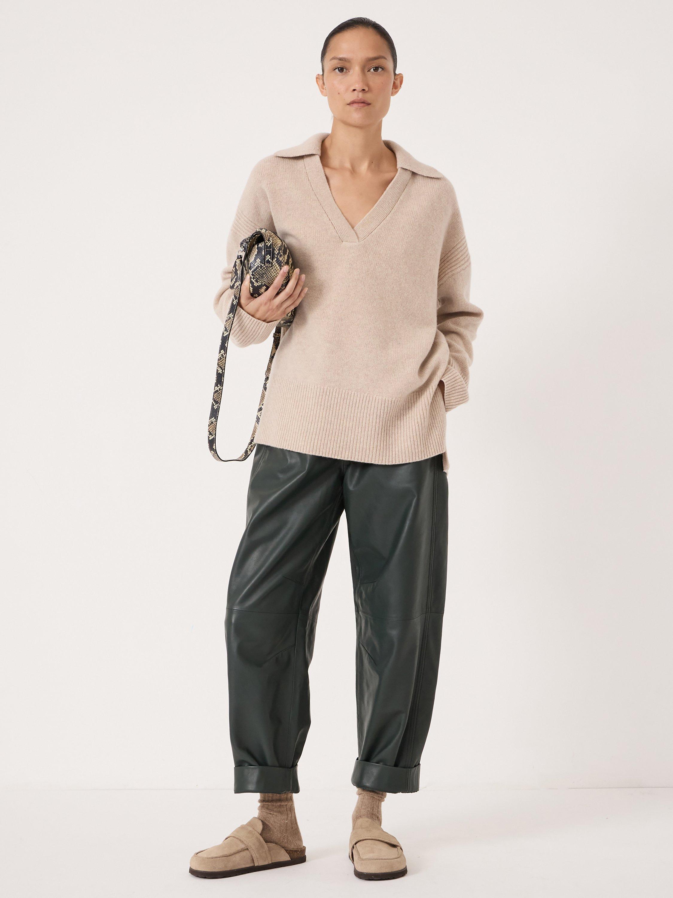 Product image 2 of 6, which shows HUSH Carys Collared Pure Wool Jumper, Stone White, XS-S