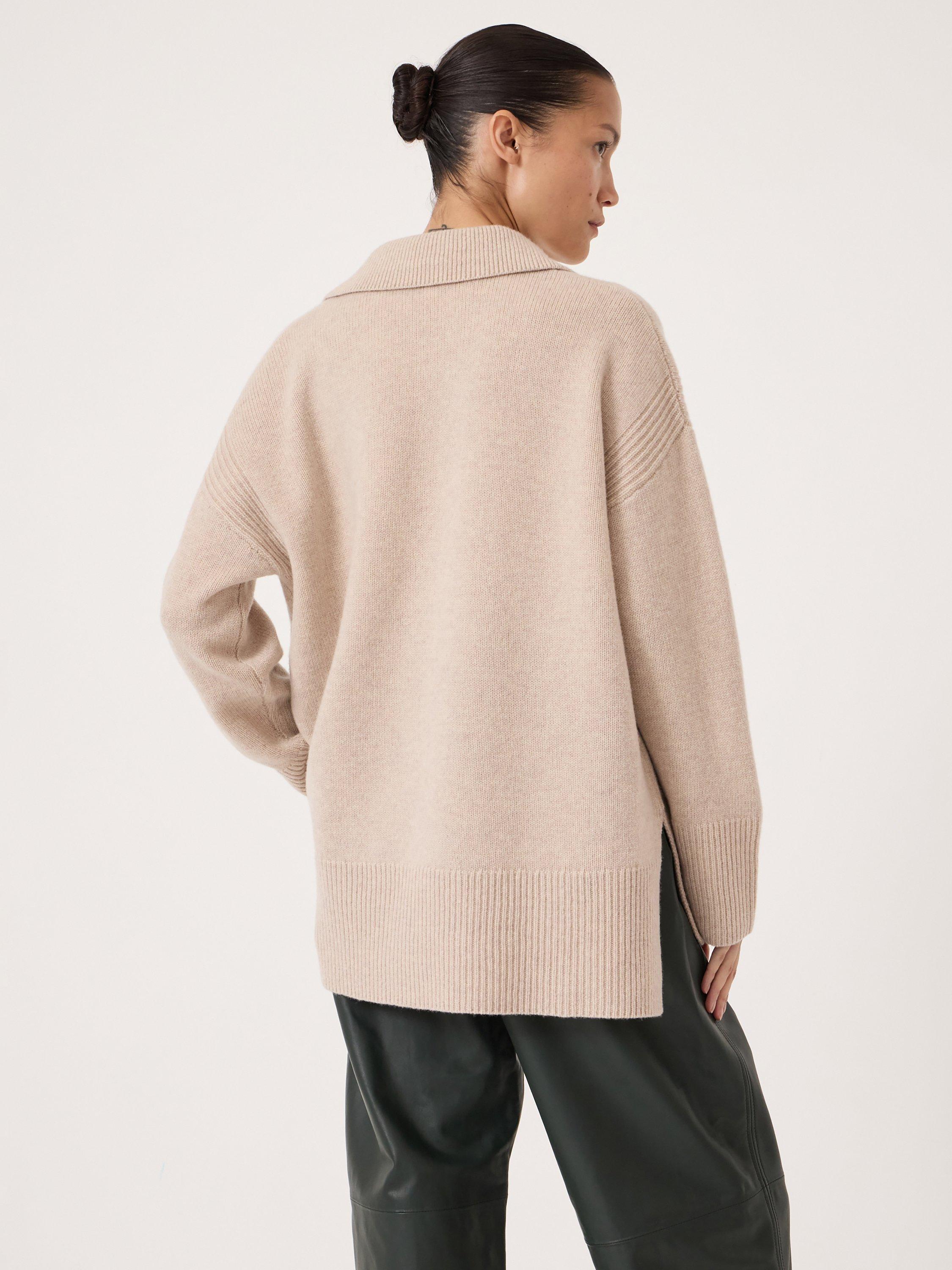 Product image 3 of 6, which shows HUSH Carys Collared Pure Wool Jumper, Stone White, XS-S