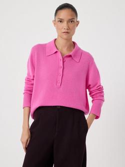 HUSH Clove Cashmere Rich Polo Jumper, Magenta Pink, Magenta Pink