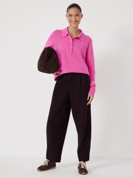 HUSH Clove Cashmere Rich Polo Jumper, Magenta Pink - view 2, Magenta Pink