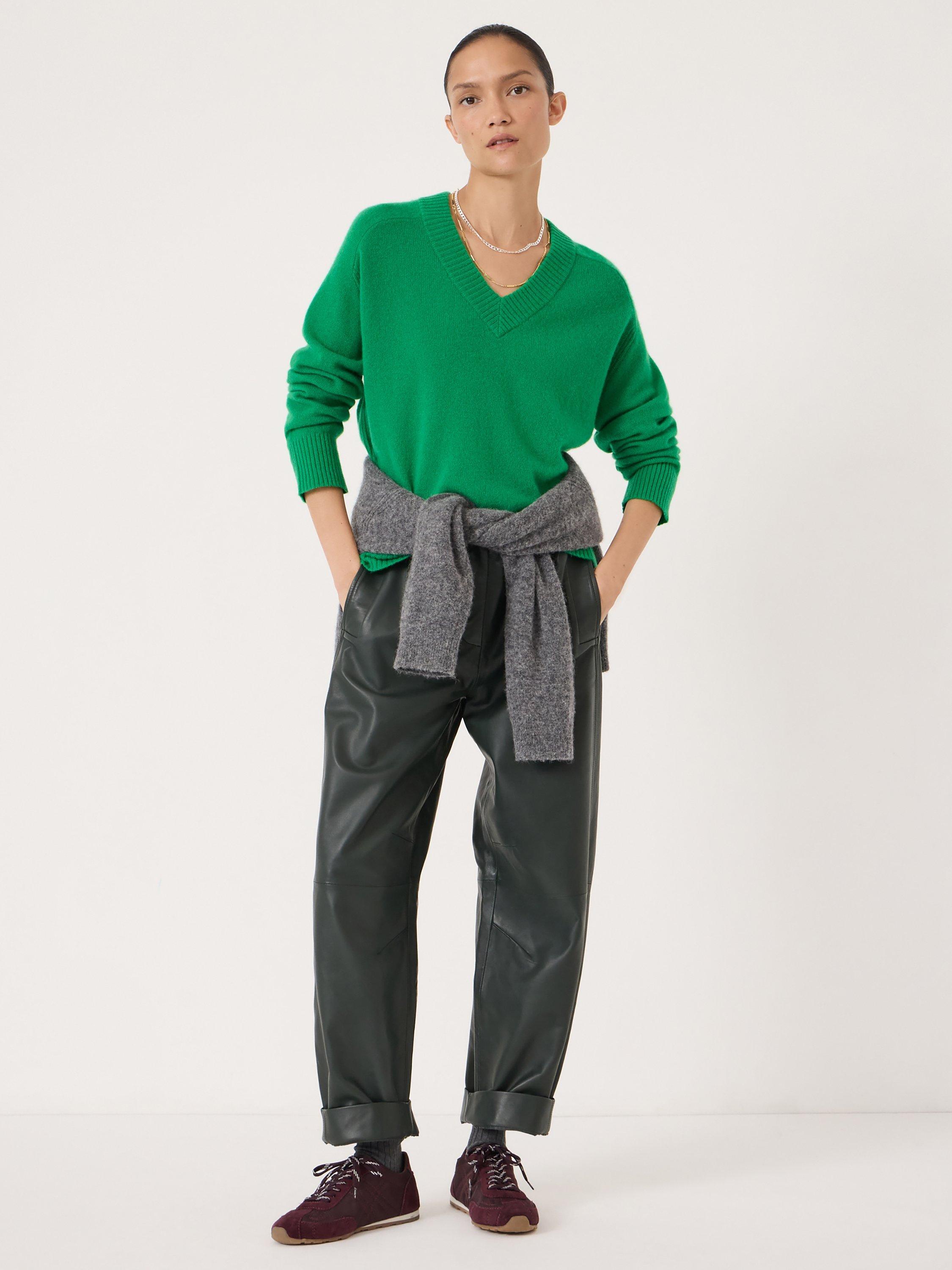 Product image 1 of 5, which shows HUSH Colette V-Neck Cashmere Rich Jumper, Bright Green, L-XL