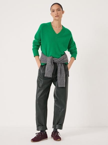 HUSH Colette V-Neck Cashmere Rich Jumper, Bright Green