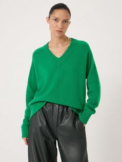 HUSH Colette V-Neck Cashmere Rich Jumper - view 2, Bright Green