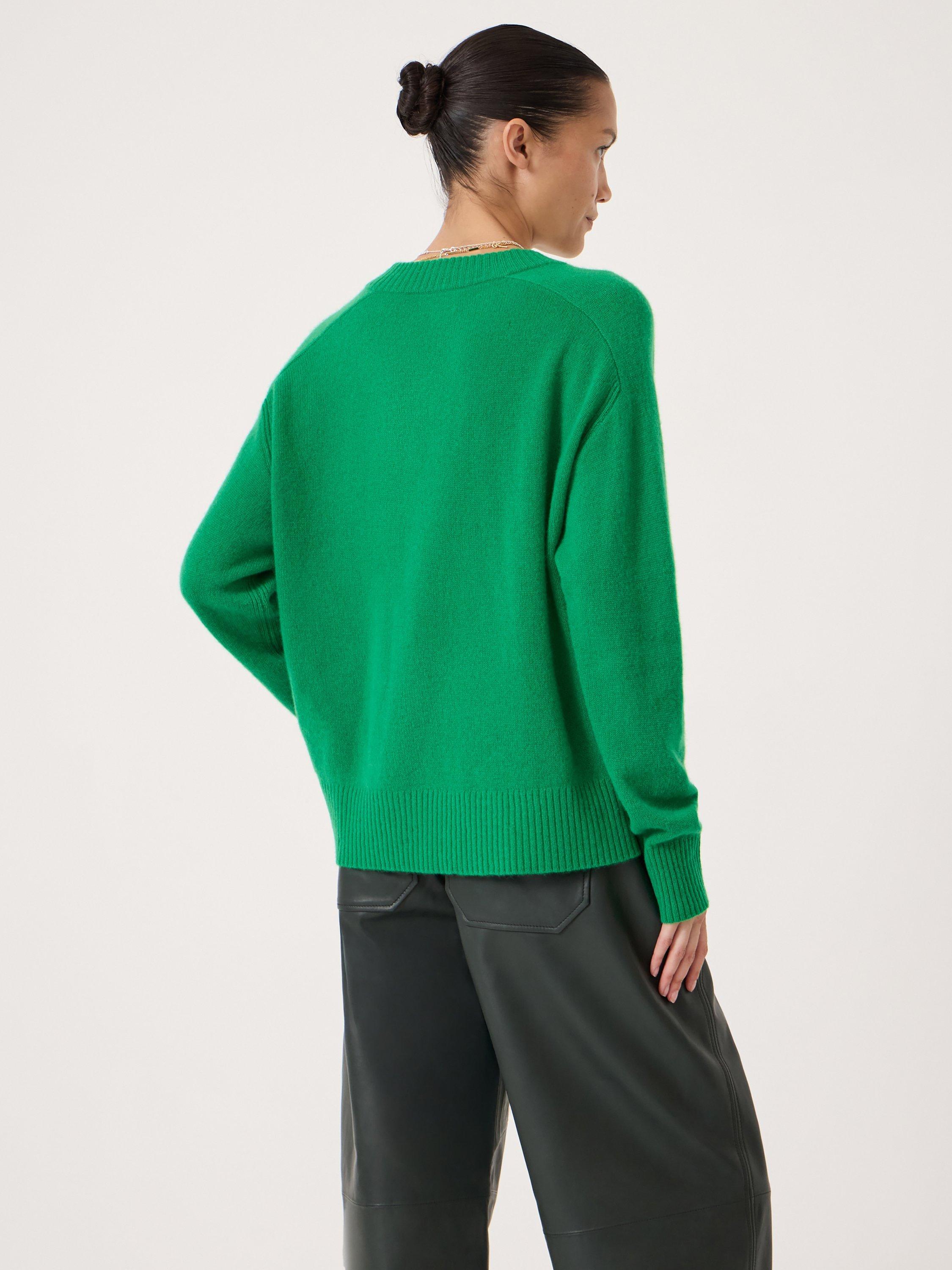 Product image 3 of 5, which shows HUSH Colette V-Neck Cashmere Rich Jumper, Bright Green, L-XL