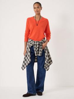 HUSH Colette V-Neck Cashmere Rich Jumper - view 2, Orange Red