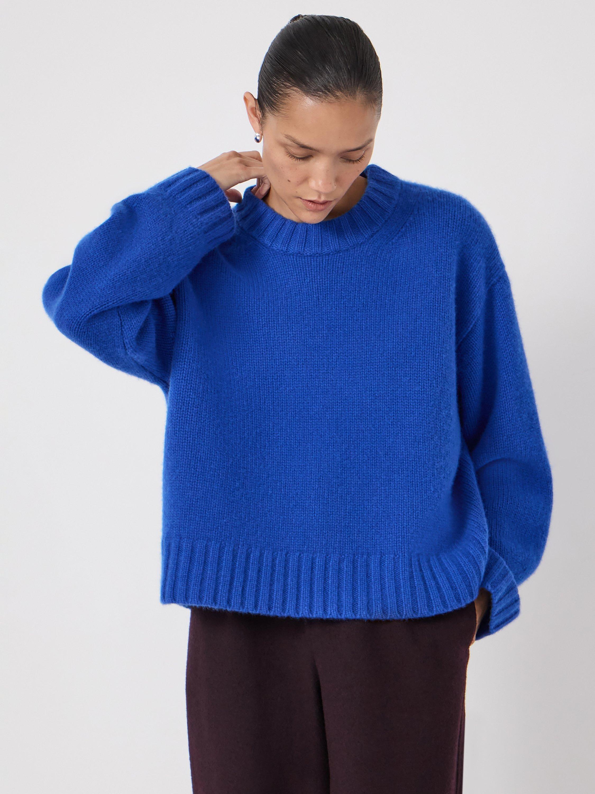 Product image 1 of 5, which shows HUSH Cora Chunky Pure Cashmere Jumper, Bright Blue, L-XL