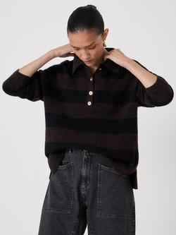 HUSH Drew Wool Rich Rugby Jumper, Dark Brown, Dark Brown